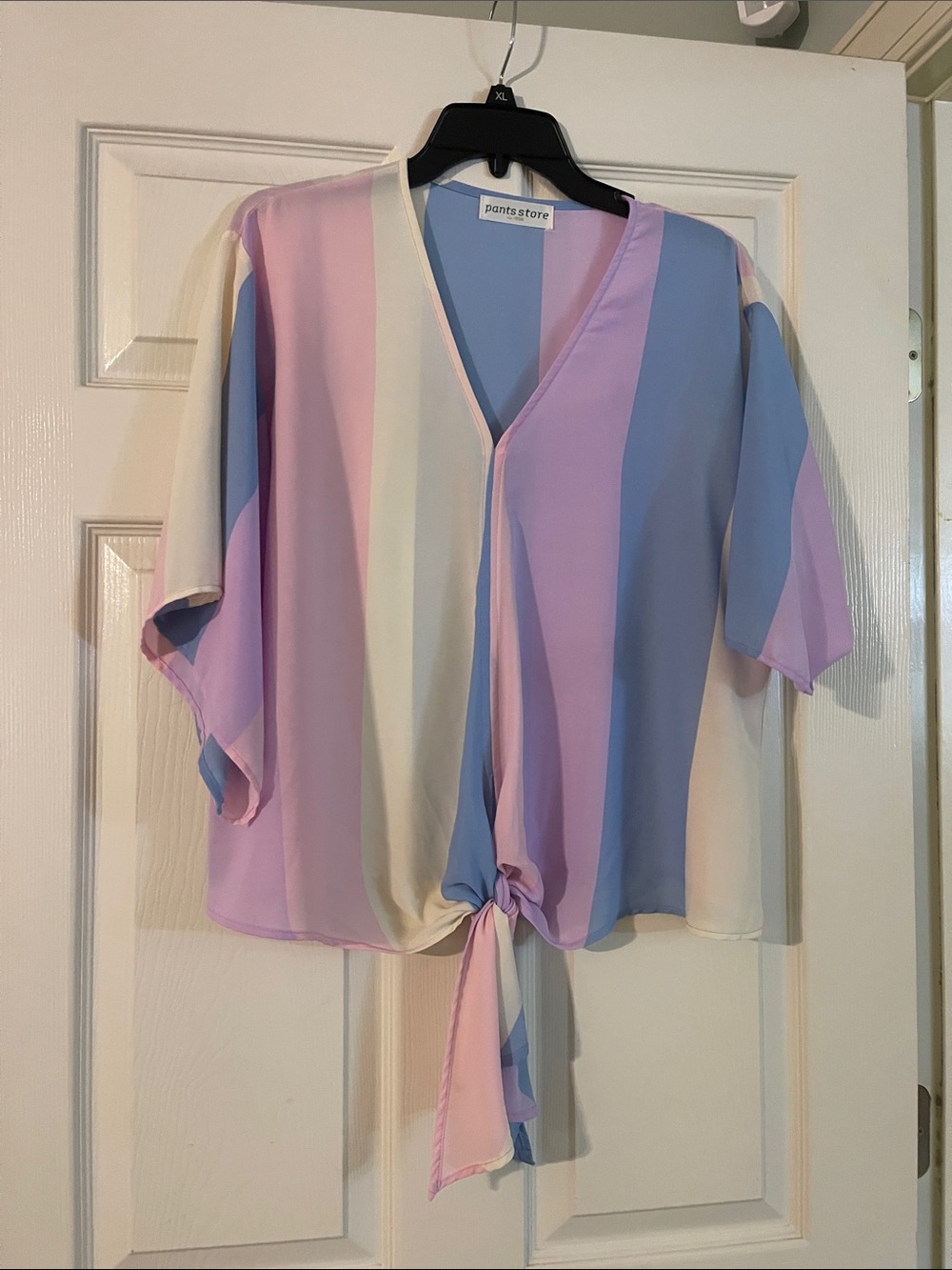 Pants Store Pastel Stripe Tie-Front Blouse - Pink, Blue, Cream